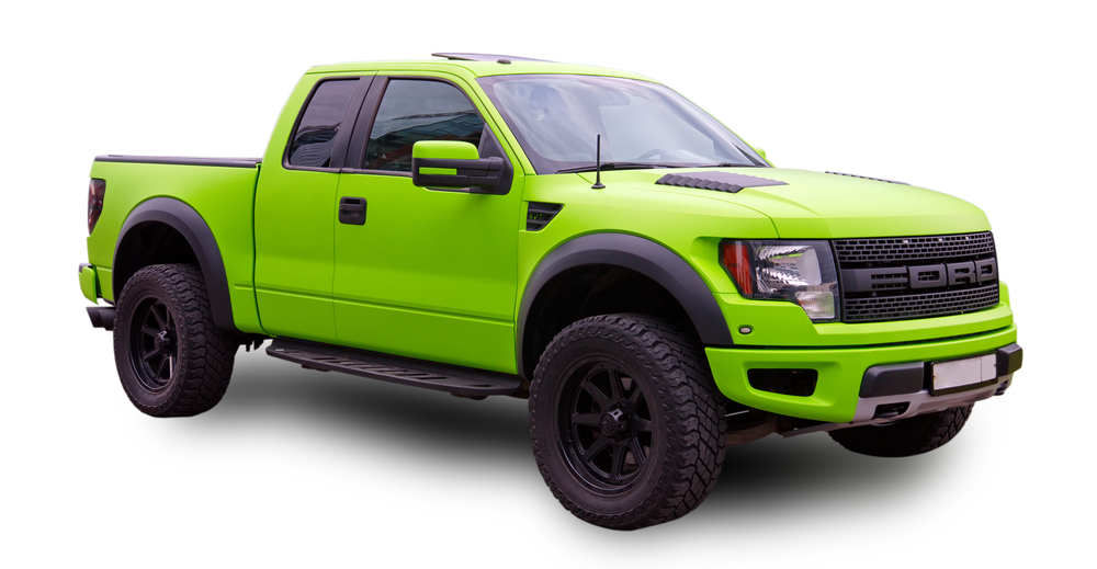 lime green 2021 Ford F-150 front right angle view