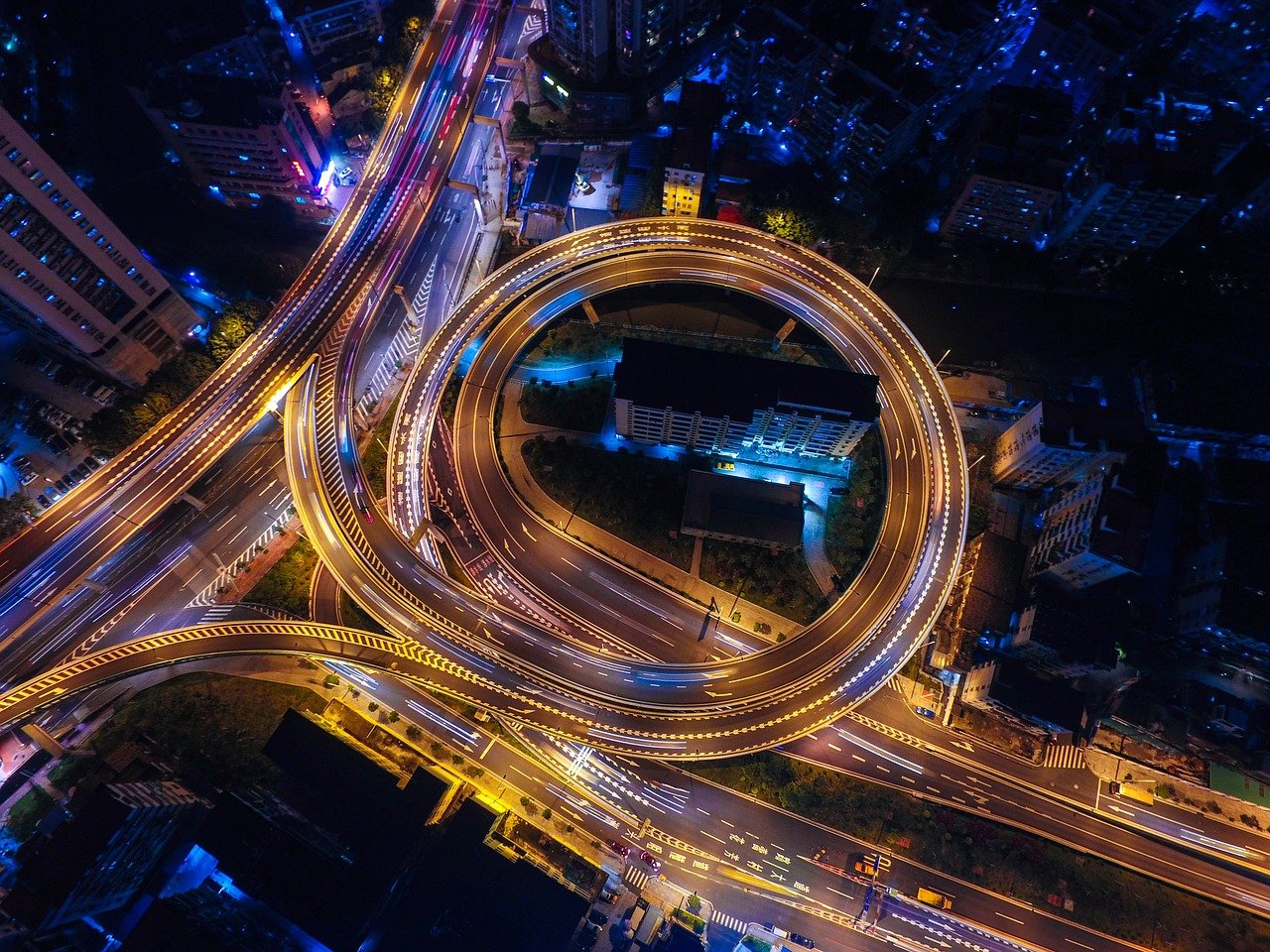 night sky view overlooking highway intersections