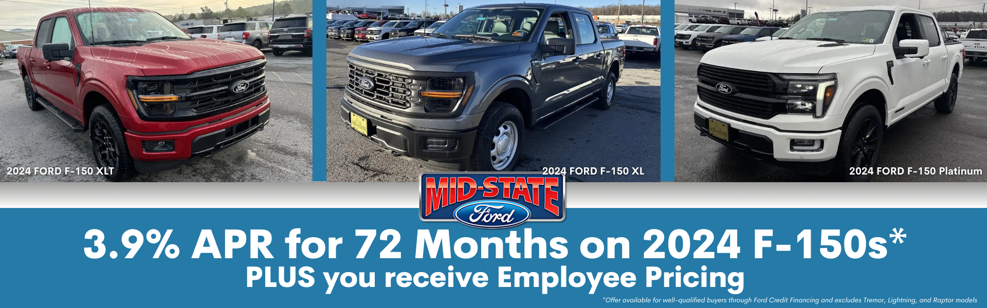 3.9% APR for 72 months on 2024 F-150 Plus Employee Pricing